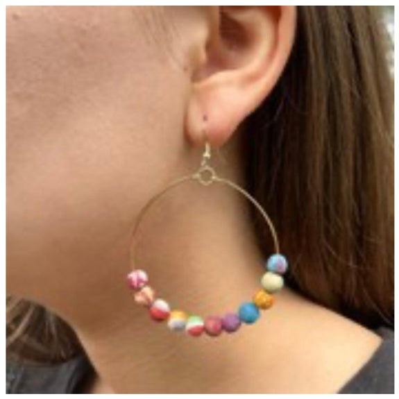 Kantha Bead Hoop Earrings