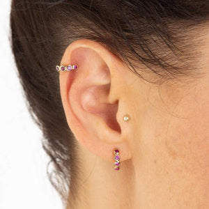 Pink Bezel Huggie Hoop Earrings