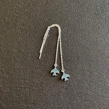 Load image into Gallery viewer, Sterling Silver threader earrings with tiny swallows set with turquoise stones

